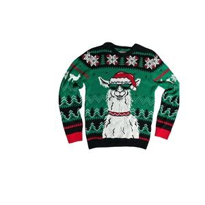 Ugly Christmas Sweater Llama Santa Hat Sunglasses Green Red Black Size L